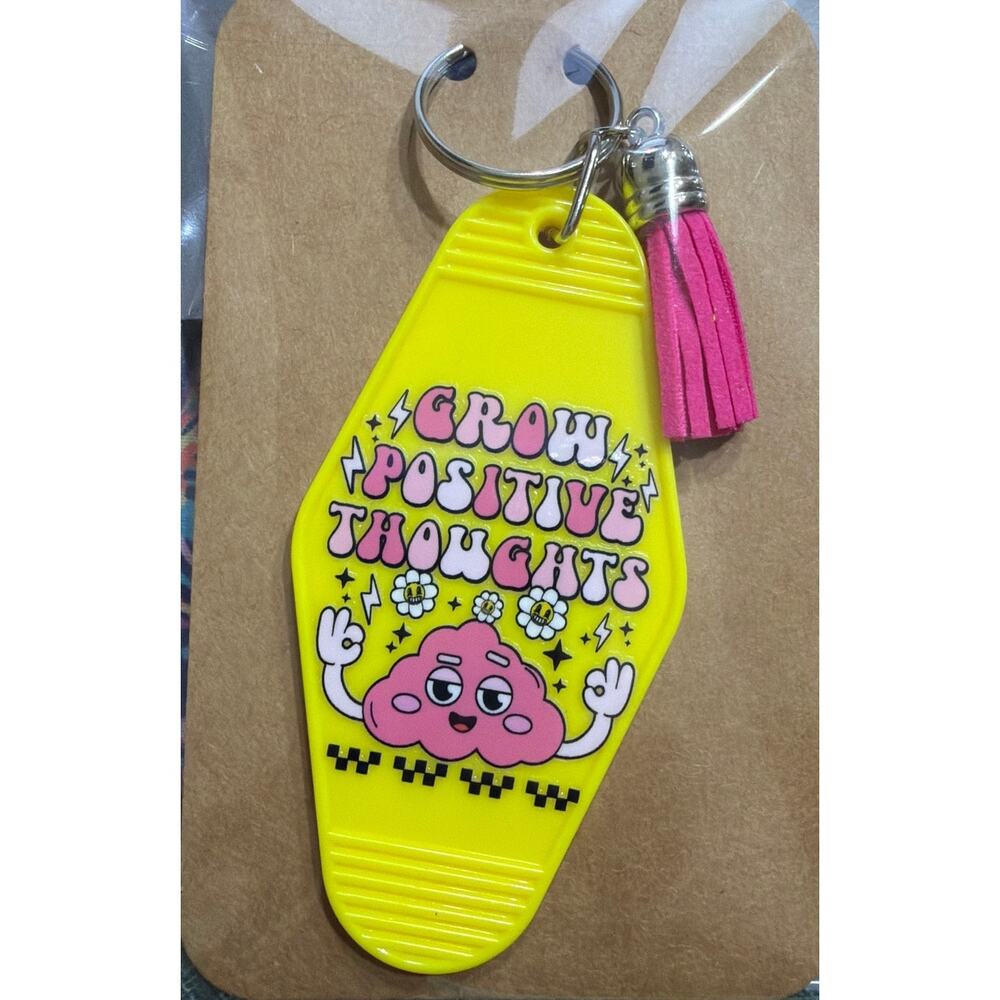 Grow Positive Thoughts Pink & Yellow Tassel Vintage Motel Keychain Key Chain